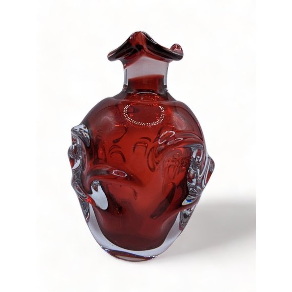 Vintage Aseda Swedish Art Glass Bergstrom Ruby Thumbprint Glass Decanter 7 in - Picture 7 of 14